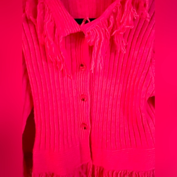 SHEIN Fast Fashion Women's Pink Fringed Button Cardigan Barbiecore Boho Grunge - Picture 3 of 9
